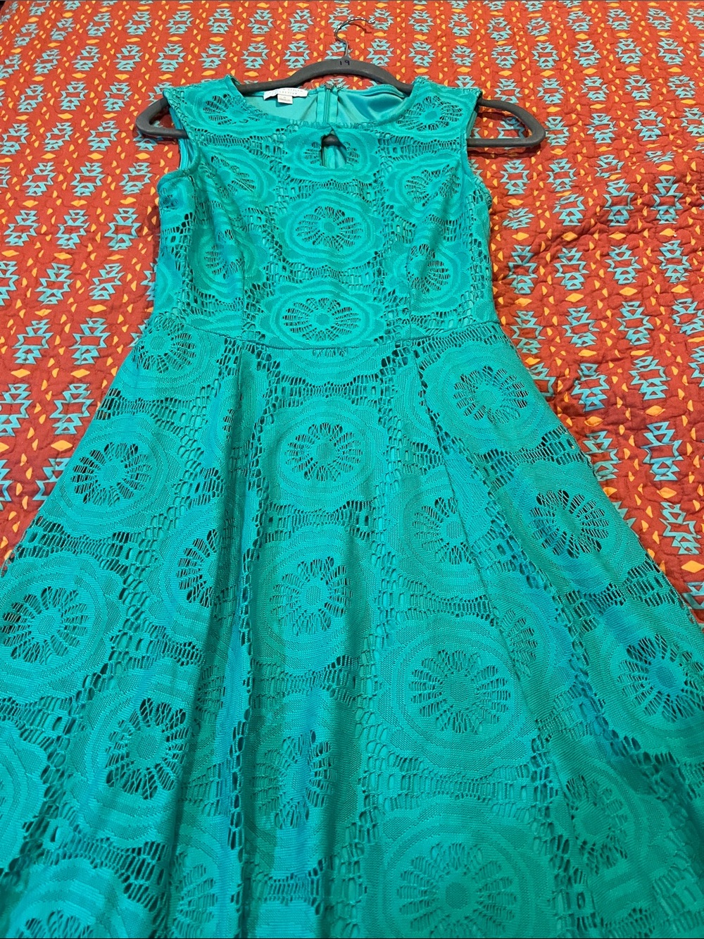 London Style Teal Crochet Midi Dress - Picture 8 of 11